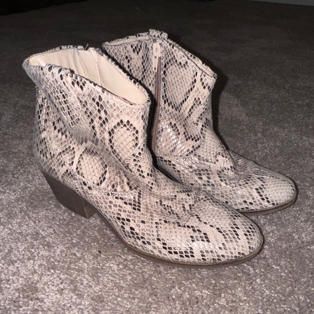 Snakeskin Ankle Boots - Cream and Brown